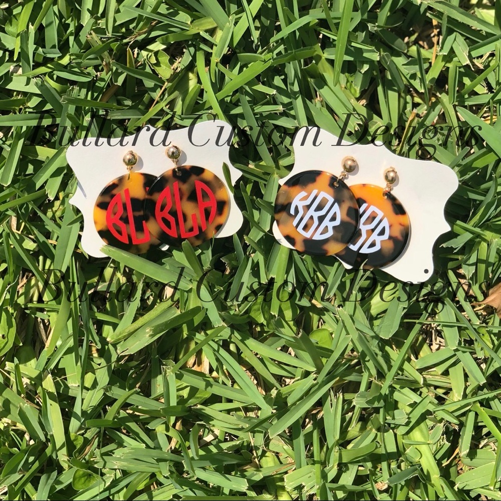 monogrammed cheetah print earrings